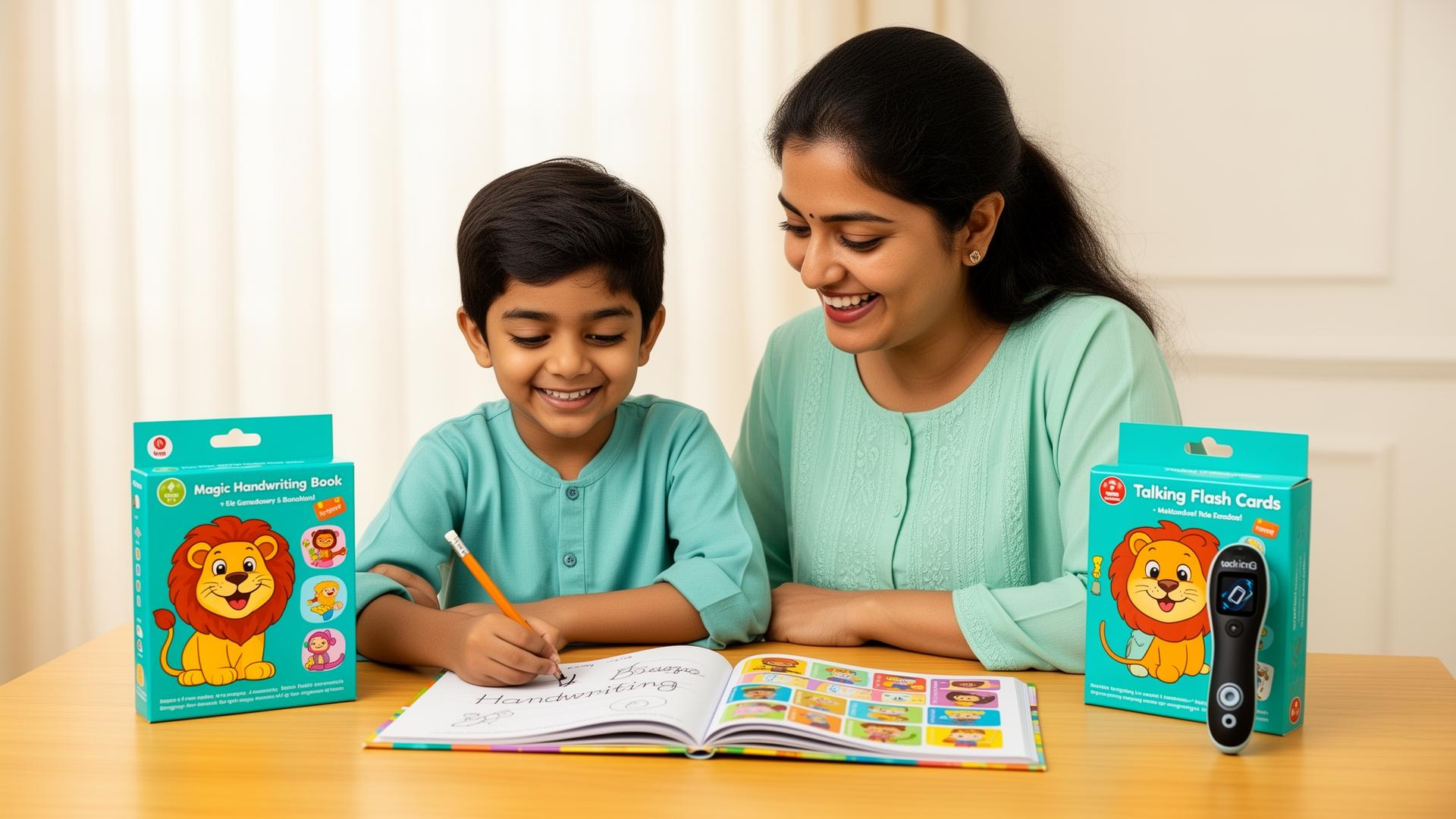 Bangladeshi mother and child learning with Nobokuri products