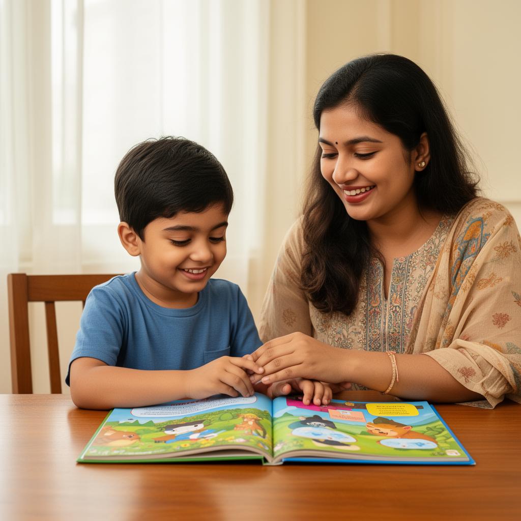 Mother and child learning together